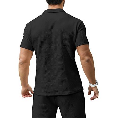 Men’s Zip Up Polo Shirt Short Sleeve Casual Stretch Polo Top