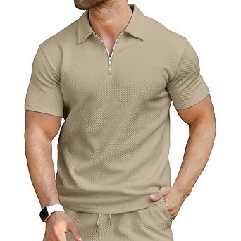 Men’s Zip Up Polo Shirt Short Sleeve Casual Stretch Polo Top