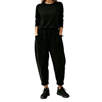 Womens High Waist Barrel Leg Casual Corduroy Pants With Pockets