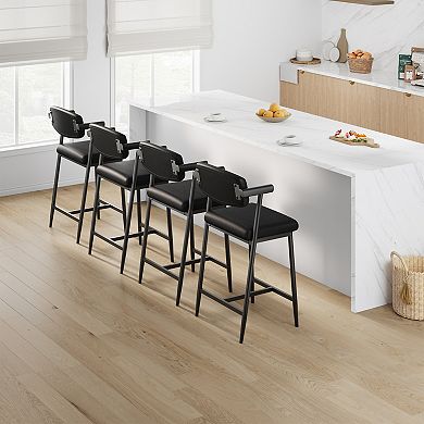 Counter Height Upholstered Bar Stools with Backrest, Thick Cushion Chairs for Kitchen & Home Bar