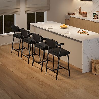 Counter Height Upholstered Bar Stools with Backrest, Thick Cushion Chairs for Kitchen & Home Bar