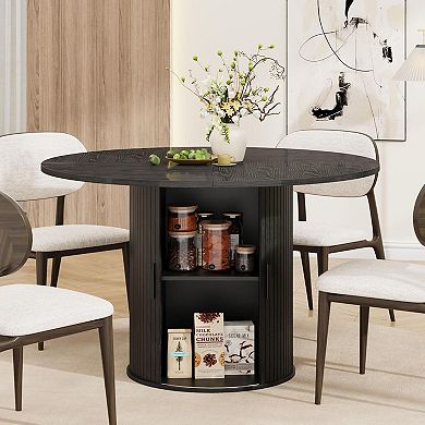 47'' Round Dining Table with Hidden Storage for 4