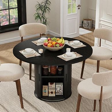 47'' Round Dining Table with Hidden Storage for 4