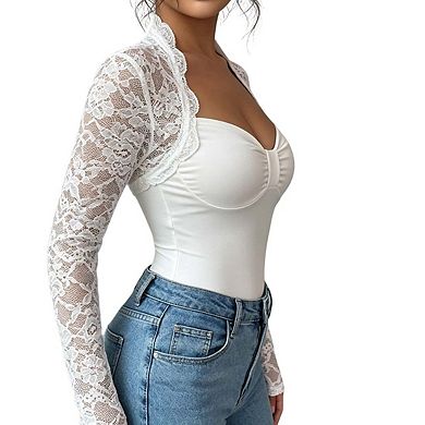 Womens Mock Neck Long Sleeve Lace Top Slim Fit Elegant Casual Blouse