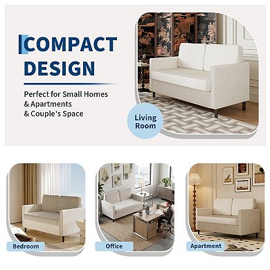 Compact Loveseat Sofa, Soft Linen Upholstered Couch with Wooden Frame for Living Room and Apartment