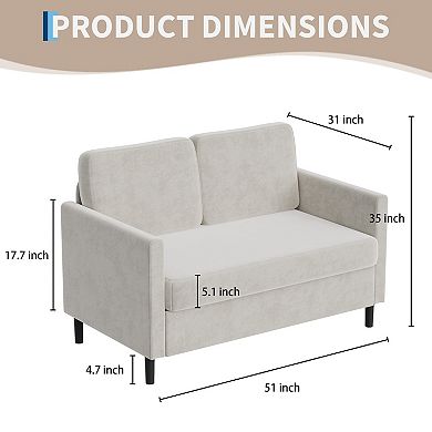 Compact Loveseat Sofa, Soft Linen Upholstered Couch with Wooden Frame for Living Room and Apartment