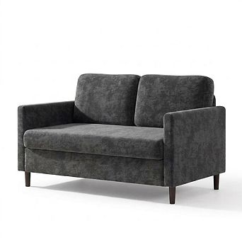 Compact Loveseat Sofa, Soft Linen Upholstered Couch with Wooden Frame for Living Room and Apartment