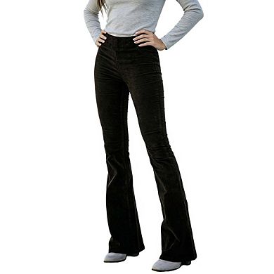 Womens Corduroy Bell Bottom Pants Vintage Soft Textured High Waist Long Pants