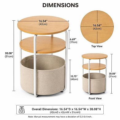 Modern 3-Tier Round Desk with Storage Basket, Space-Saving, Iron Frame