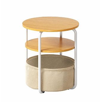 Modern 3 tier Round Desk with Storage Basket, Space-Saving, Iron Frame