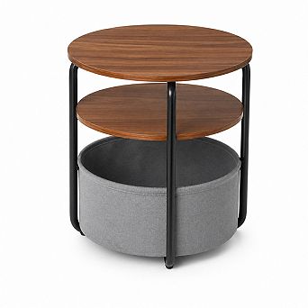 Modern 3 tier Round Desk with Storage Basket, Space-Saving, Iron Frame