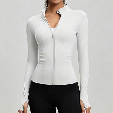 Womens Full Zip Long Sleeve Athletic Jacket Slim Fit Casual Top Shirts