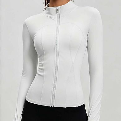 Womens Full Zip Long Sleeve Athletic Jacket Slim Fit Casual Top Shirts