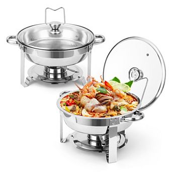 5-qt Stainless Steel Chafing Dish Set - Glass Lid, Lid Holder, Food/Water Pans for Catering