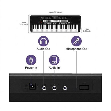 61-Key Portable Electronic Keyboard for Beginners, Full-Size Piano for Practice, Travel & Home Use