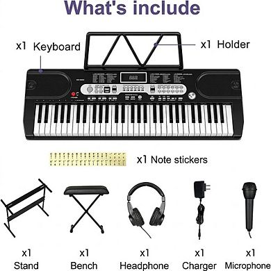 61-Key Portable Electronic Keyboard for Beginners, Full-Size Piano for Practice, Travel & Home Use