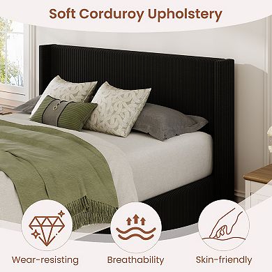 Lift Up Storage Bed Frame Corduroy Upholstered Platform Bed with Gas Lift, Padded Headboard
