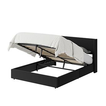 Lift Up Storage Bed Frame Corduroy Upholstered Platform Bed with Gas Lift, Padded Headboard