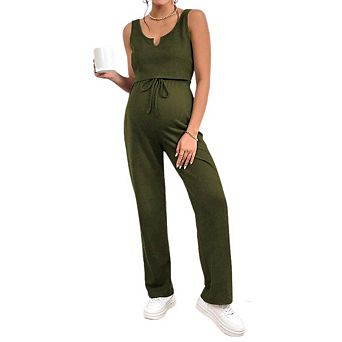 Maternity 2 pc Matching Sleeveless V Neck Tank Summer Casual Wide Leg Pants Airport Outfits