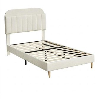 Bed Frame with Upholstered Storage Headboard & Bookshelf, Velvet Platform Mattress Foundation