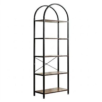 Arched 5 tier Bookshelf, Industrial Open Shelves, Metal Frame, Freestanding for Living Room/Bedroom