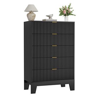5 Drawer Fluted Dresser 47“ Tall Wooden Chest of Drawers with Metal Handle, Clothes Storage