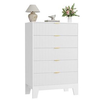 5 Drawer Fluted Dresser 47“ Tall Wooden Chest of Drawers with Metal Handle, Clothes Storage