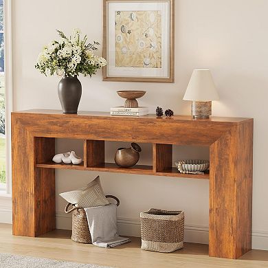 Console Table with Storage Shelves, Narrow Wood Accent Table for Entryway, Hallway and Living Room