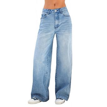 Women’s Mid-Rise Vintage Jeans Distressed Wide Leg Denim Bottoms