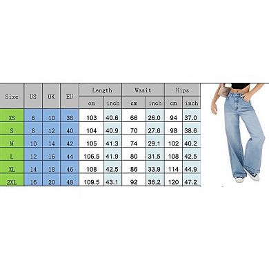 Women’s Mid-Rise Vintage Jeans Distressed Wide Leg Denim Bottoms