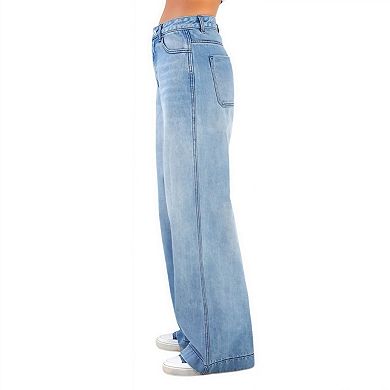 Women’s Mid-Rise Vintage Jeans Distressed Wide Leg Denim Bottoms