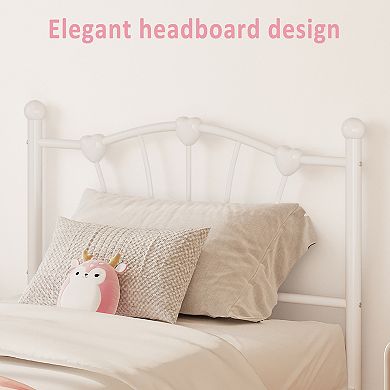 Twin Heart-Shaped Metal Bed Frame with Headboard & Footboard, Sturdy Slats, Underbed Storage
