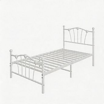 Twin Heart-Shaped Metal Bed Frame with Headboard & Footboard, Sturdy Slats, Underbed Storage