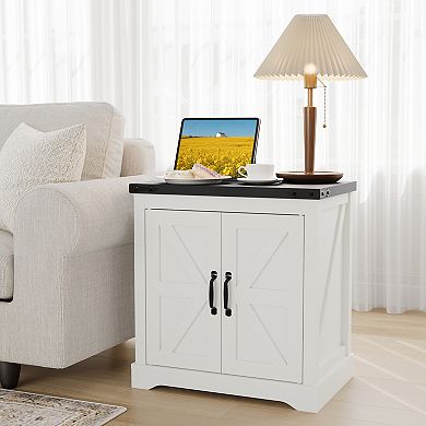Farmhouse bedside cabinet with USB Charging Station & Power Outlets Bedside Table