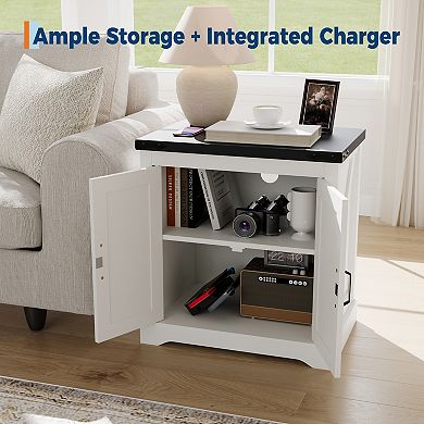 Farmhouse bedside cabinet with USB Charging Station & Power Outlets Bedside Table
