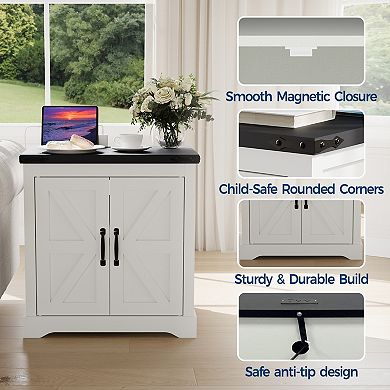Farmhouse bedside cabinet with USB Charging Station & Power Outlets Bedside Table