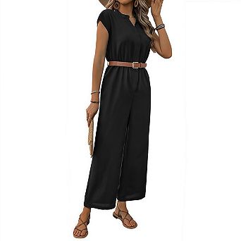 Women's Elegant Solid Color Stand Collar Straight Jumpsuit Casual Commuting Style