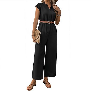 Women's Elegant Solid Color Stand Collar Straight Jumpsuit Casual Commuting Style