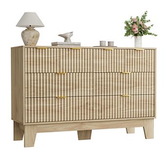 8 Drawer Fluted Dresser, Modern Wooden Chest of Drawers with Metal Handle, Clothes Storage Organizer