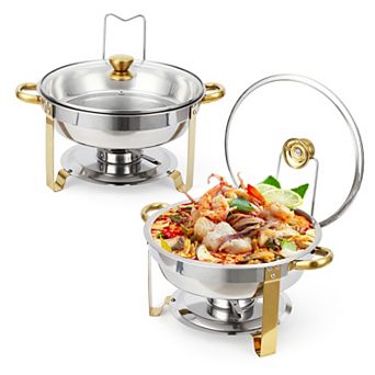 5-qt Chafing Dish Set, Round Stainless Steel Buffet Server & Warmer with Glass Lid & Lid Holder