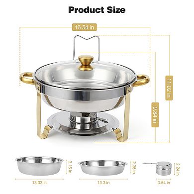 5QT Chafing Dish Set, Round Stainless Steel Buffet Server & Warmer with Glass Lid & Lid Holder