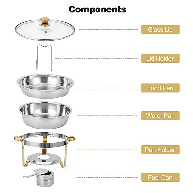 5QT Chafing Dish Set, Round Stainless Steel Buffet Server & Warmer with Glass Lid & Lid Holder