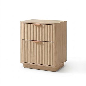 Fluted Nightstand Set of 2 with Charging Station, 23'' Mid Century Nightstand with 2 Drawers