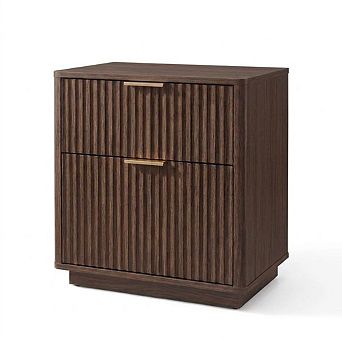 Fluted Nightstand Set of 2 with Charging Station, 23'' Mid Century Nightstand with 2 Drawers