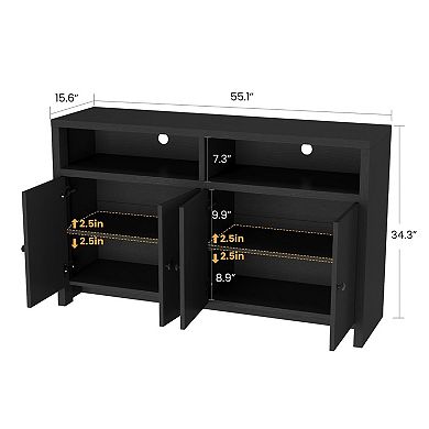 Spacious 55" Farmhouse Buffet Sideboard Cabinet 4 Doors, Adjustable Shelves, Ample Storage