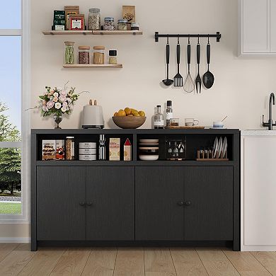 Spacious 55" Farmhouse Buffet Sideboard Cabinet 4 Doors, Adjustable Shelves, Ample Storage