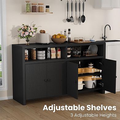 Spacious 55" Farmhouse Buffet Sideboard Cabinet 4 Doors, Adjustable Shelves, Ample Storage