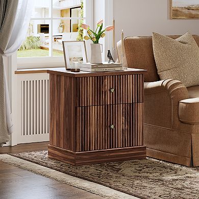 Modern Fluted Bedside Table Contemporary Wood Bedside Table, Storage Cabinet, Space-Saving Design