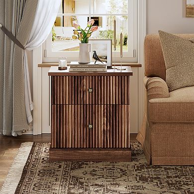 Modern Fluted Bedside Table Contemporary Wood Bedside Table, Storage Cabinet, Space-Saving Design