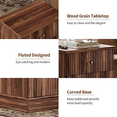Modern Fluted Bedside Table Contemporary Wood Bedside Table, Storage Cabinet, Space-Saving Design